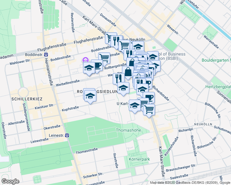 map of restaurants, bars, coffee shops, grocery stores, and more near 22 Kienitzer Straße in Berlin