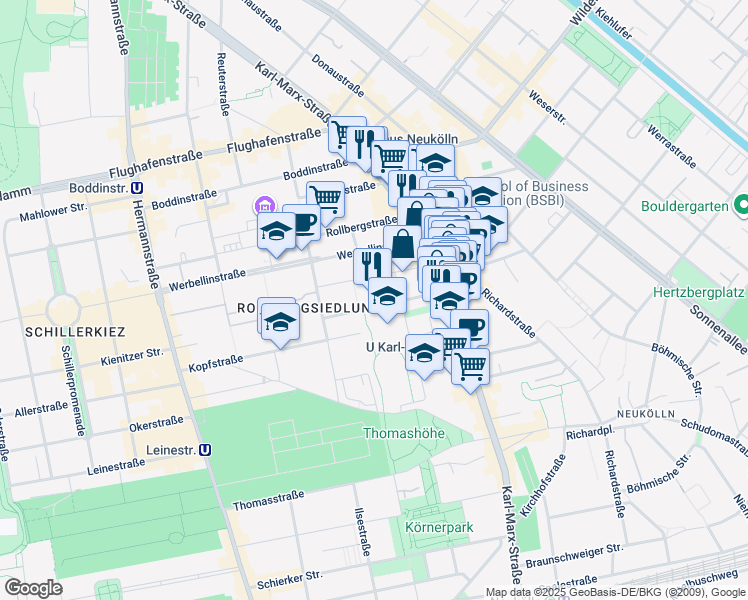 map of restaurants, bars, coffee shops, grocery stores, and more near 22 Kienitzer Straße in Berlin
