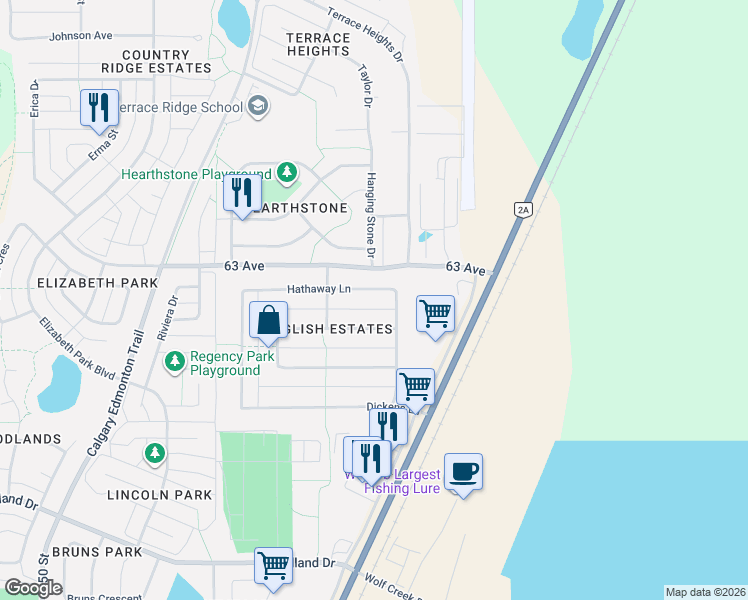 map of restaurants, bars, coffee shops, grocery stores, and more near 65 Pickwick Lane in Lacombe