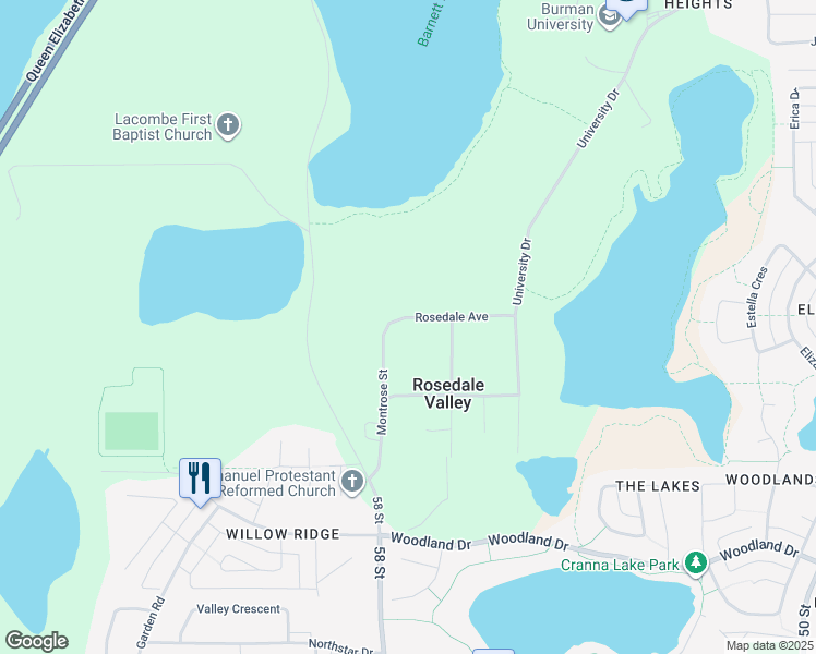 map of restaurants, bars, coffee shops, grocery stores, and more near 25 Rosedale Avenue in Rosedale Valley