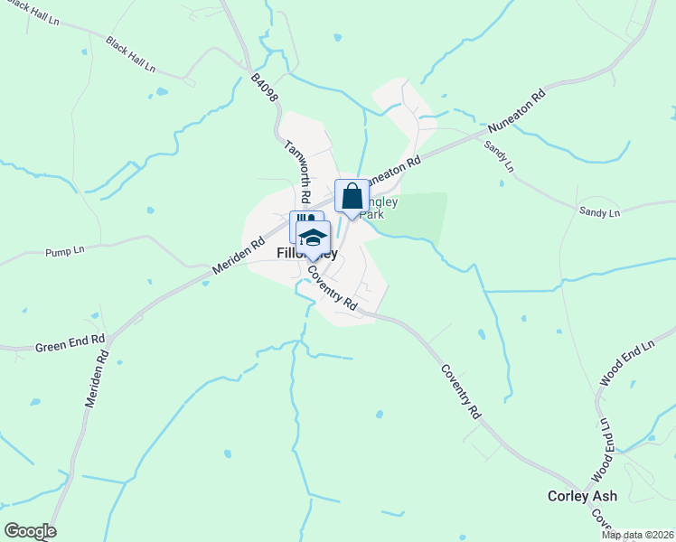 map of restaurants, bars, coffee shops, grocery stores, and more near Holbeche Crescent in Fillongley