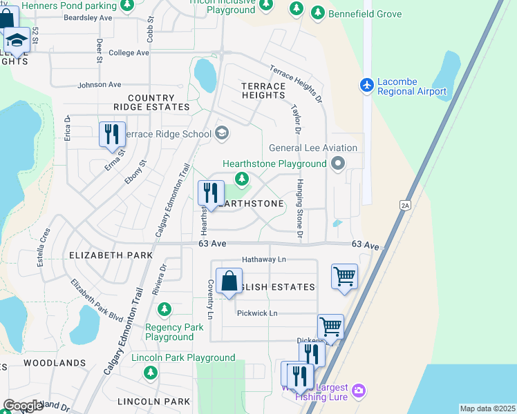 map of restaurants, bars, coffee shops, grocery stores, and more near 24 Blackstone Avenue in Lacombe