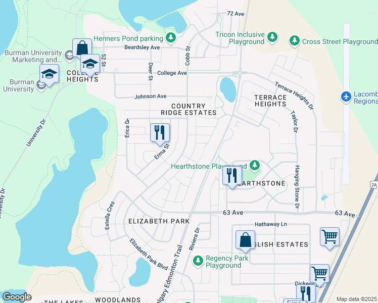 map of restaurants, bars, coffee shops, grocery stores, and more near 49 Ebony Street in Lacombe