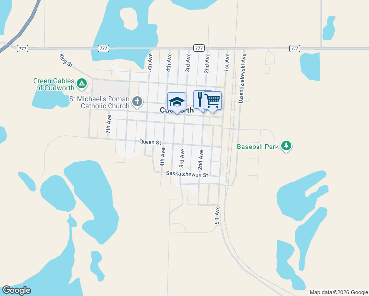 map of restaurants, bars, coffee shops, grocery stores, and more near 513 3rd Avenue in Cudworth