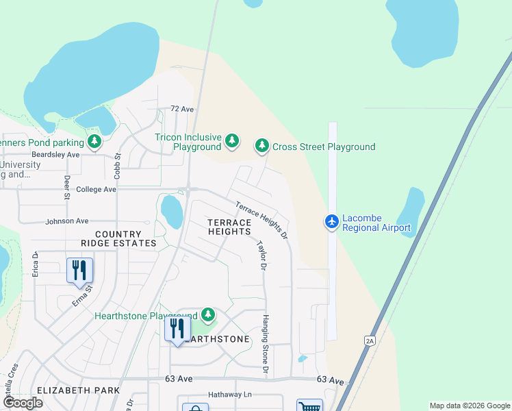 map of restaurants, bars, coffee shops, grocery stores, and more near 52 Terrace Heights Drive in Lacombe