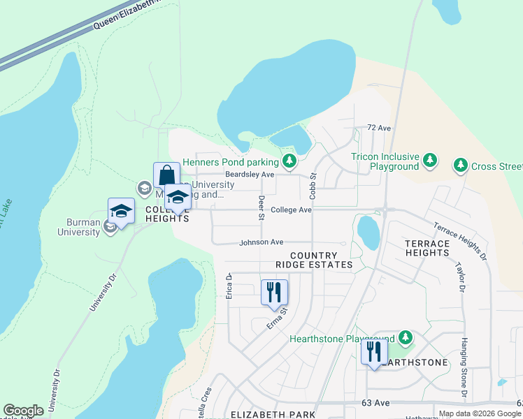 map of restaurants, bars, coffee shops, grocery stores, and more near Deer Street in Lacombe
