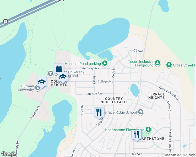 map of restaurants, bars, coffee shops, grocery stores, and more near 4726 College Avenue in Lacombe