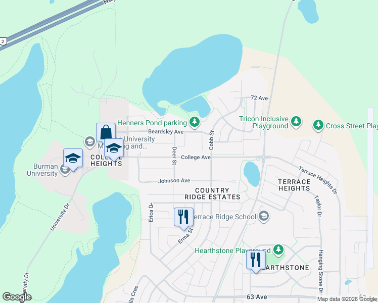 map of restaurants, bars, coffee shops, grocery stores, and more near 4726 College Avenue in Lacombe