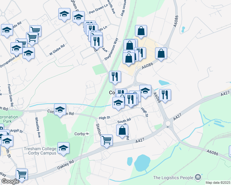 map of restaurants, bars, coffee shops, grocery stores, and more near in North Northamptonshire