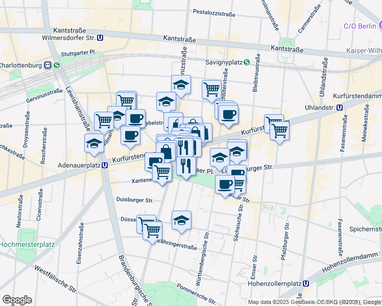 map of restaurants, bars, coffee shops, grocery stores, and more near 185 Kurfürstendamm in Berlin