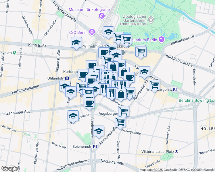 map of restaurants, bars, coffee shops, grocery stores, and more near 8 Rankestraße in Berlin