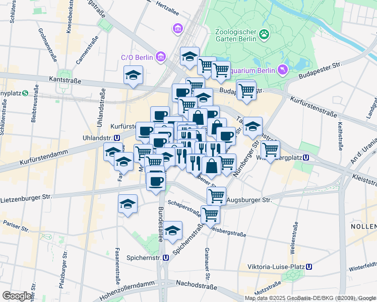 map of restaurants, bars, coffee shops, grocery stores, and more near 8 Rankestraße in Berlin