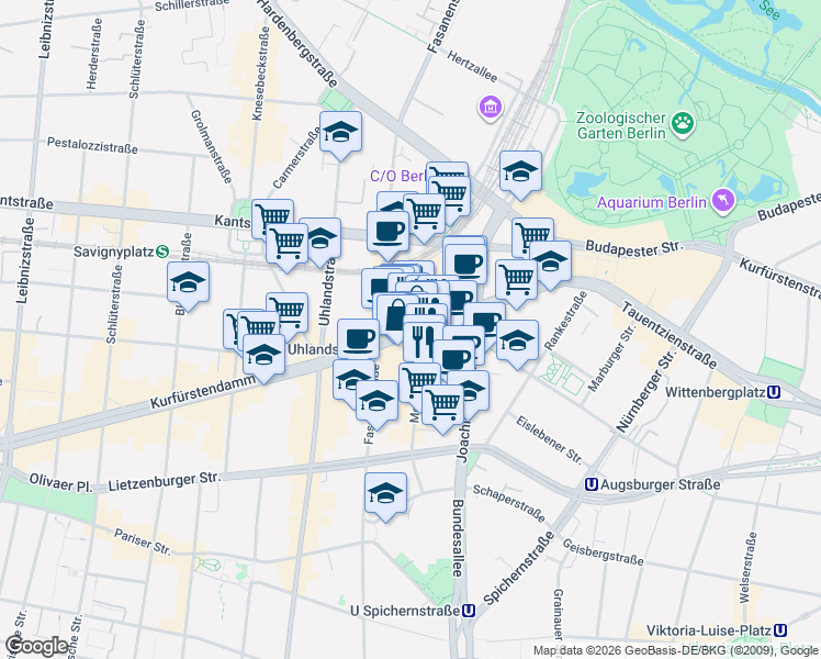 map of restaurants, bars, coffee shops, grocery stores, and more near 52 Kurfürstendamm in Berlin