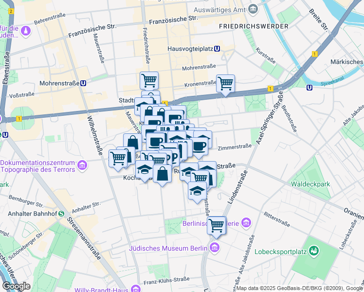 map of restaurants, bars, coffee shops, grocery stores, and more near 16 Charlottenstraße in Berlin