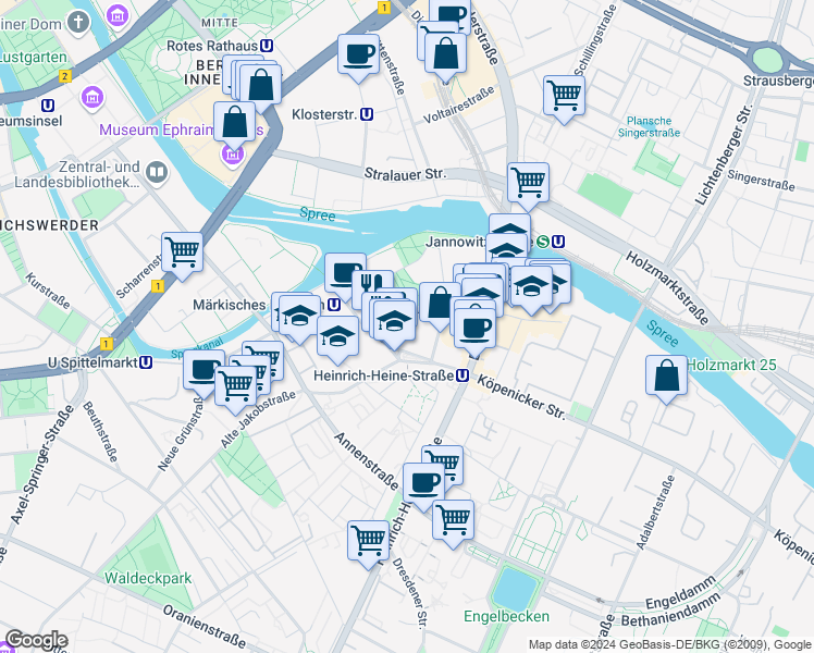 map of restaurants, bars, coffee shops, grocery stores, and more near in Berlin