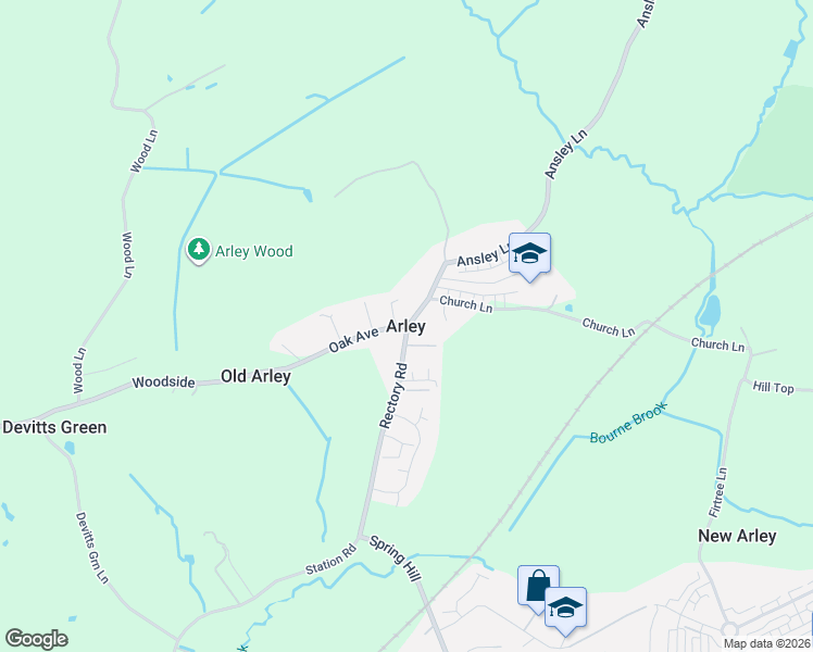 map of restaurants, bars, coffee shops, grocery stores, and more near in Arley