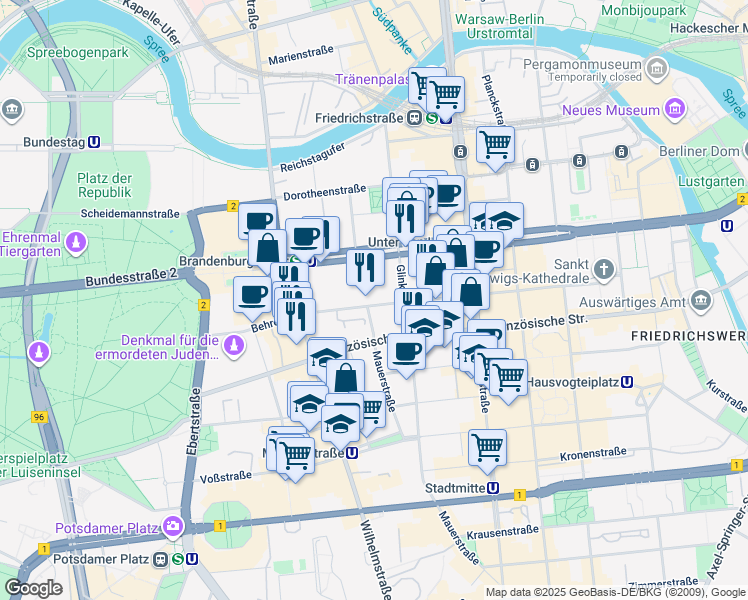 map of restaurants, bars, coffee shops, grocery stores, and more near in Berlin