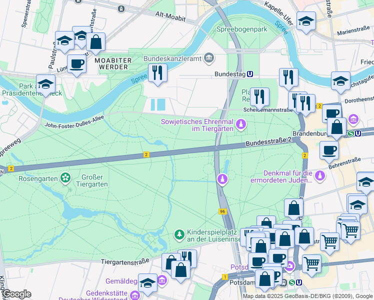 map of restaurants, bars, coffee shops, grocery stores, and more near Bundesstraße 5 in Berlin
