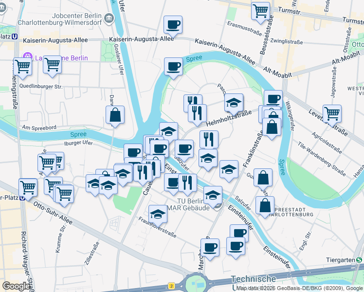 map of restaurants, bars, coffee shops, grocery stores, and more near 2-4 Dovestraße in Berlin