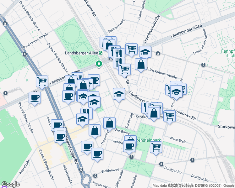 map of restaurants, bars, coffee shops, grocery stores, and more near 20 Hermann-Blankenstein-Straße in Berlin