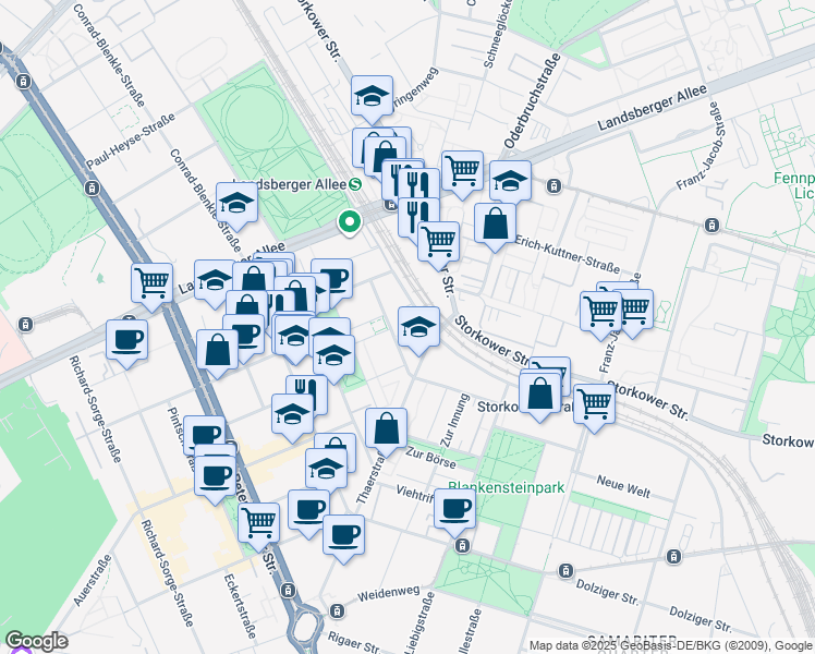 map of restaurants, bars, coffee shops, grocery stores, and more near 20 Hermann-Blankenstein-Straße in Berlin