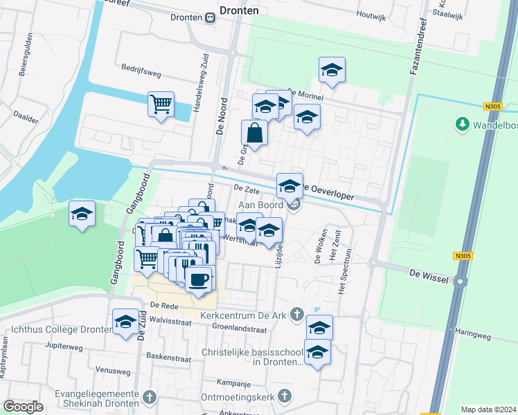 map of restaurants, bars, coffee shops, grocery stores, and more near in Dronten