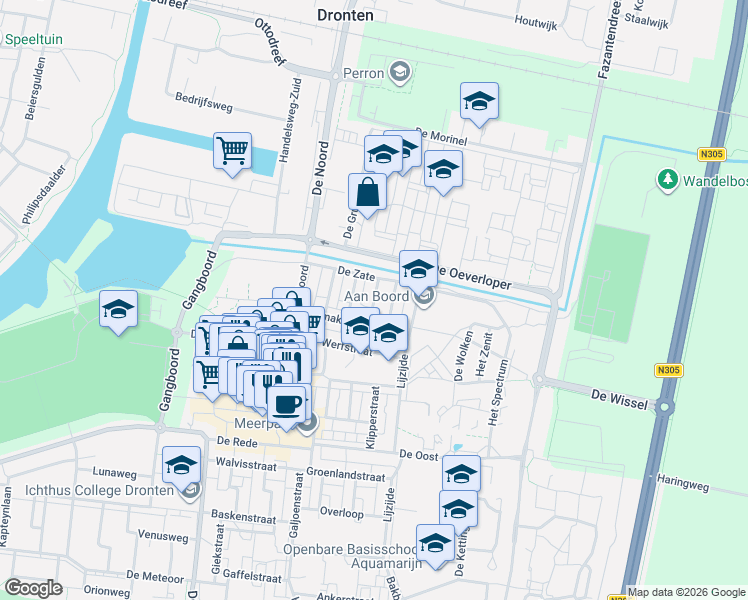 map of restaurants, bars, coffee shops, grocery stores, and more near in Dronten