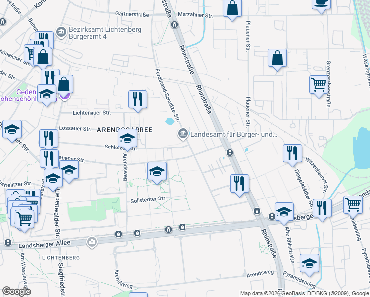map of restaurants, bars, coffee shops, grocery stores, and more near 82 Schleizer Straße in Berlin