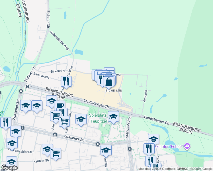 map of restaurants, bars, coffee shops, grocery stores, and more near 17 Landsberger Chaussee in Ahrensfelde
