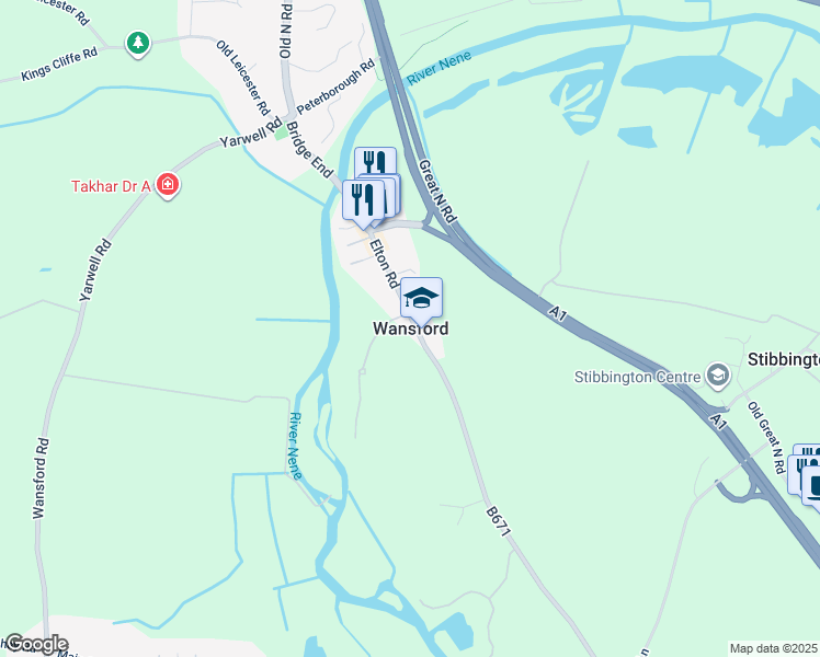 map of restaurants, bars, coffee shops, grocery stores, and more near in Wansford