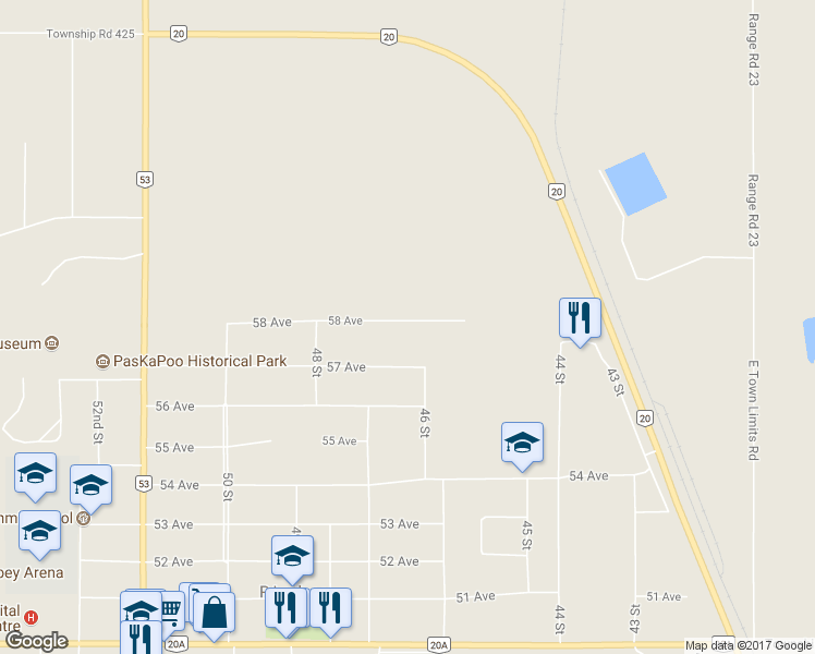 map of restaurants, bars, coffee shops, grocery stores, and more near 4621 58 Avenue in Rimbey