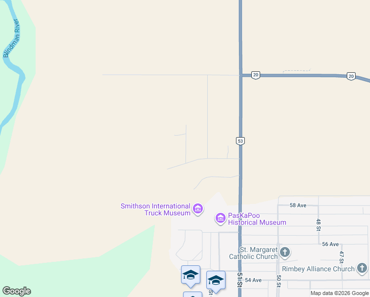 map of restaurants, bars, coffee shops, grocery stores, and more near 6125 Evergreen Close in Rimbey