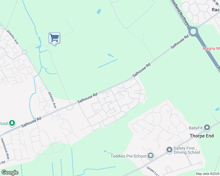 map of restaurants, bars, coffee shops, grocery stores, and more near Salhouse Road in Norfolk