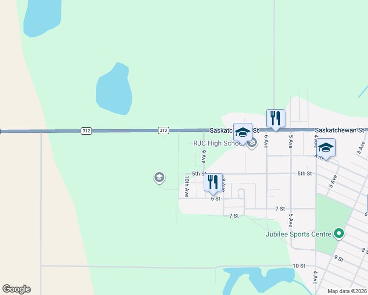 map of restaurants, bars, coffee shops, grocery stores, and more near 912 Roth Terrace in Rosthern