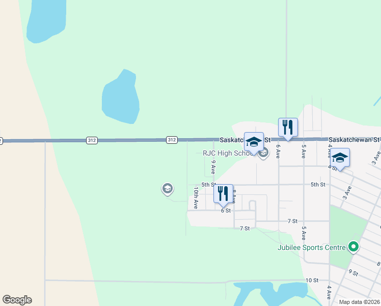 map of restaurants, bars, coffee shops, grocery stores, and more near 912 Roth Terrace in Rosthern