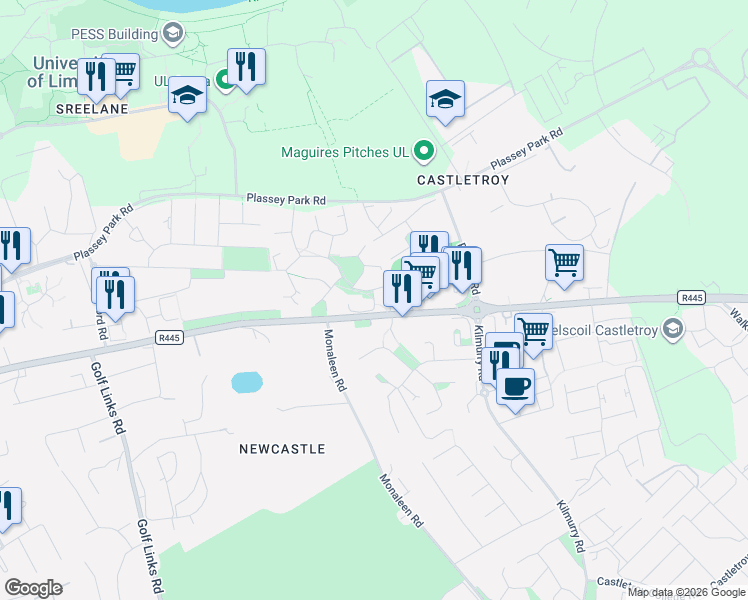 map of restaurants, bars, coffee shops, grocery stores, and more near 250 Elm Grove Close in Limerick