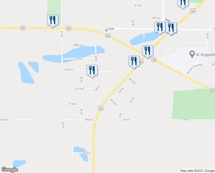 map of restaurants, bars, coffee shops, grocery stores, and more near 4205 64 Street in Ponoka
