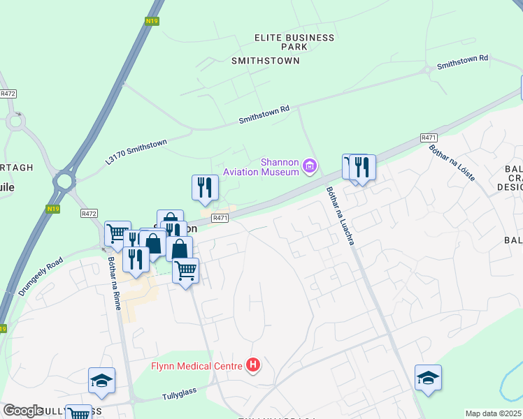 map of restaurants, bars, coffee shops, grocery stores, and more near in Clare