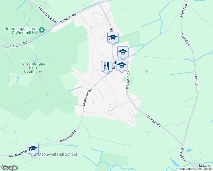 map of restaurants, bars, coffee shops, grocery stores, and more near 32 Hill Rise in Woodhouse Eaves