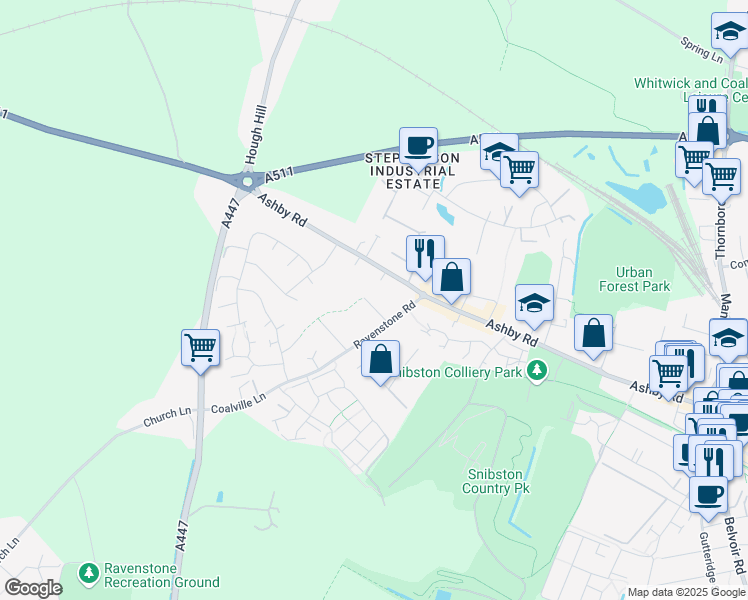 map of restaurants, bars, coffee shops, grocery stores, and more near Charles Street in Leicestershire