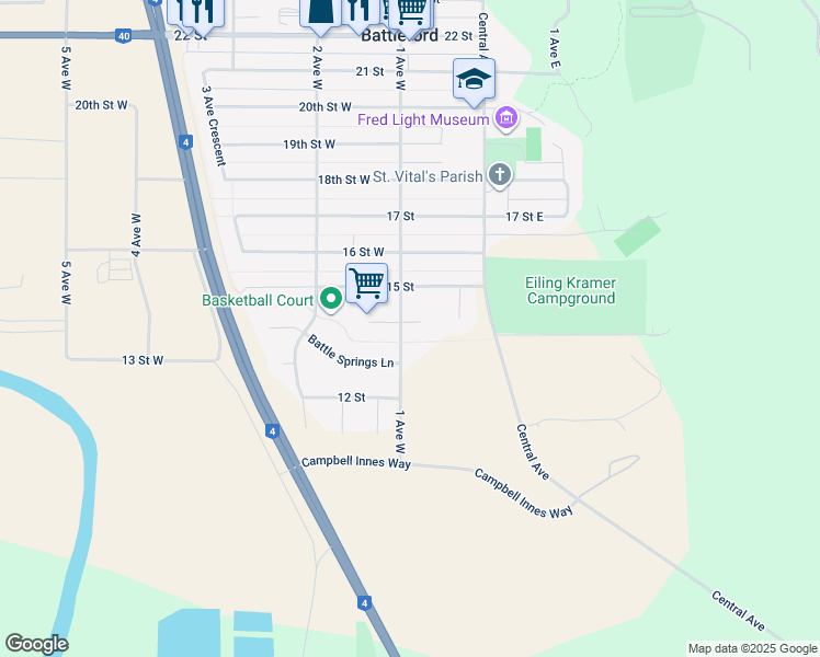 map of restaurants, bars, coffee shops, grocery stores, and more near 14062 Battle River Place in Battleford