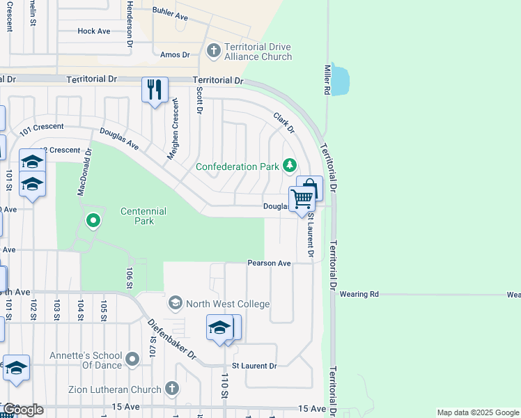 map of restaurants, bars, coffee shops, grocery stores, and more near 2232 Douglas Avenue in North Battleford
