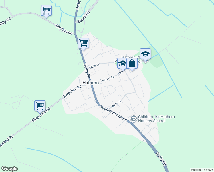 map of restaurants, bars, coffee shops, grocery stores, and more near High Meadow in Hathern