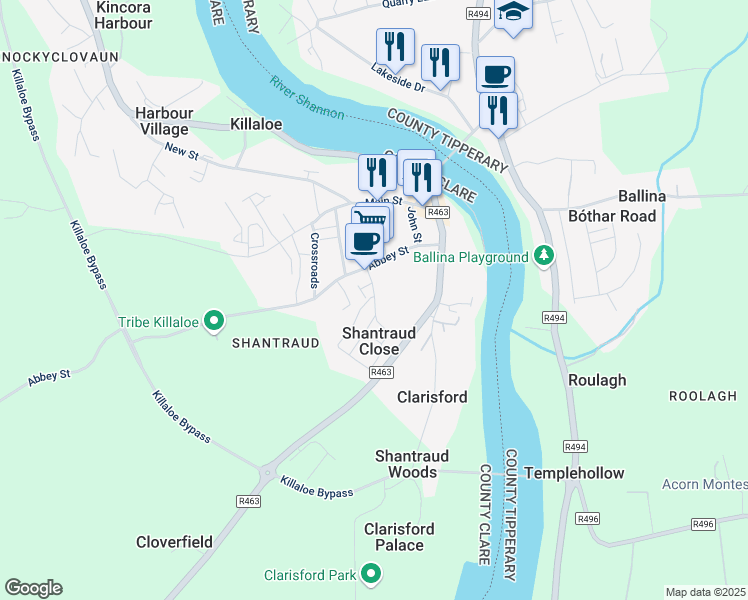 map of restaurants, bars, coffee shops, grocery stores, and more near 3 Millstream in Killaloe