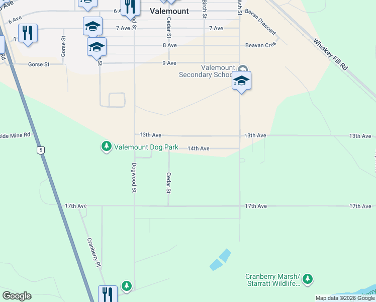map of restaurants, bars, coffee shops, grocery stores, and more near 1155 14th Avenue in Valemount