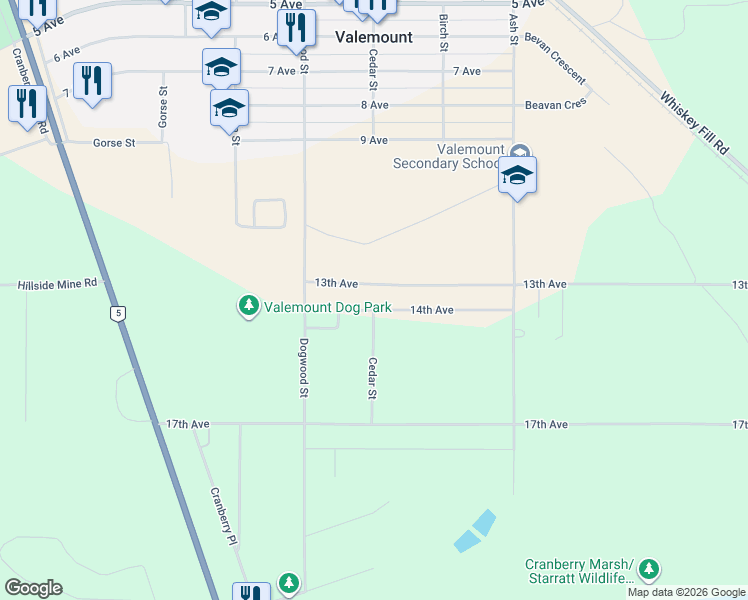 map of restaurants, bars, coffee shops, grocery stores, and more near 1222 14th Avenue in Valemount
