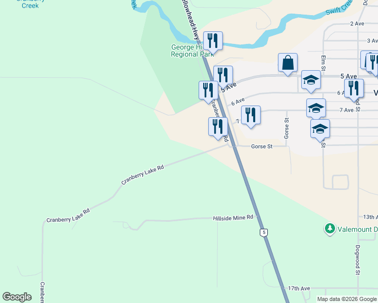 map of restaurants, bars, coffee shops, grocery stores, and more near 995 Cranberry Lake Road in Valemount