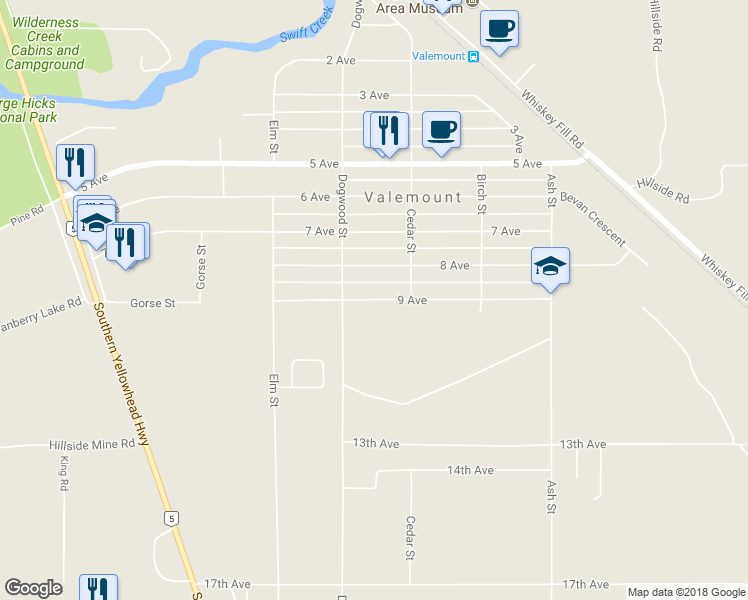 map of restaurants, bars, coffee shops, grocery stores, and more near 1250 9 Avenue in Valemount