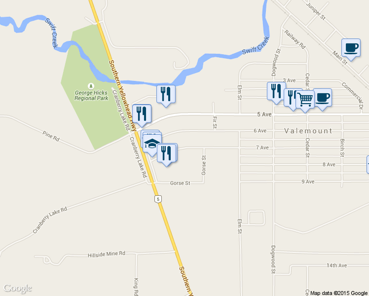 map of restaurants, bars, coffee shops, grocery stores, and more near 1460 7 Avenue in Valemount