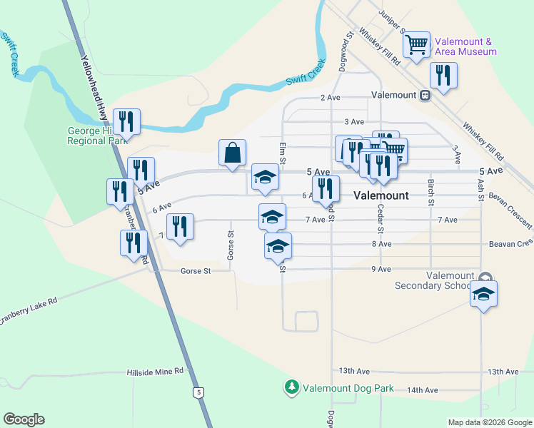map of restaurants, bars, coffee shops, grocery stores, and more near 1410 7 Avenue in Valemount